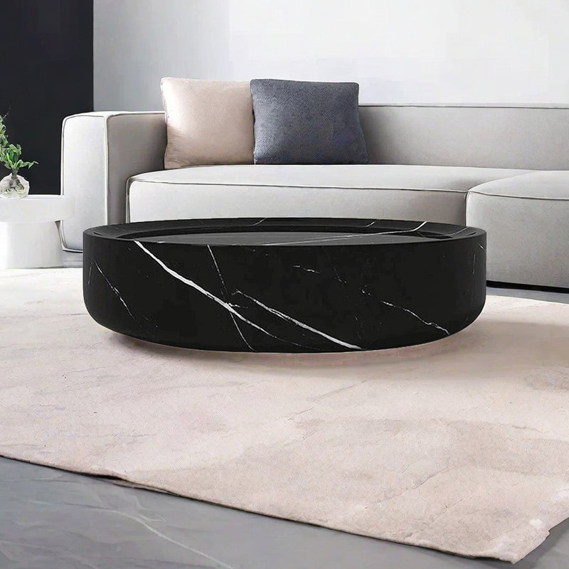Table basse ronde en fibre de verre avec surface lisse, Noir, H 11,81 po x L 31,49 po x l 31,49 po