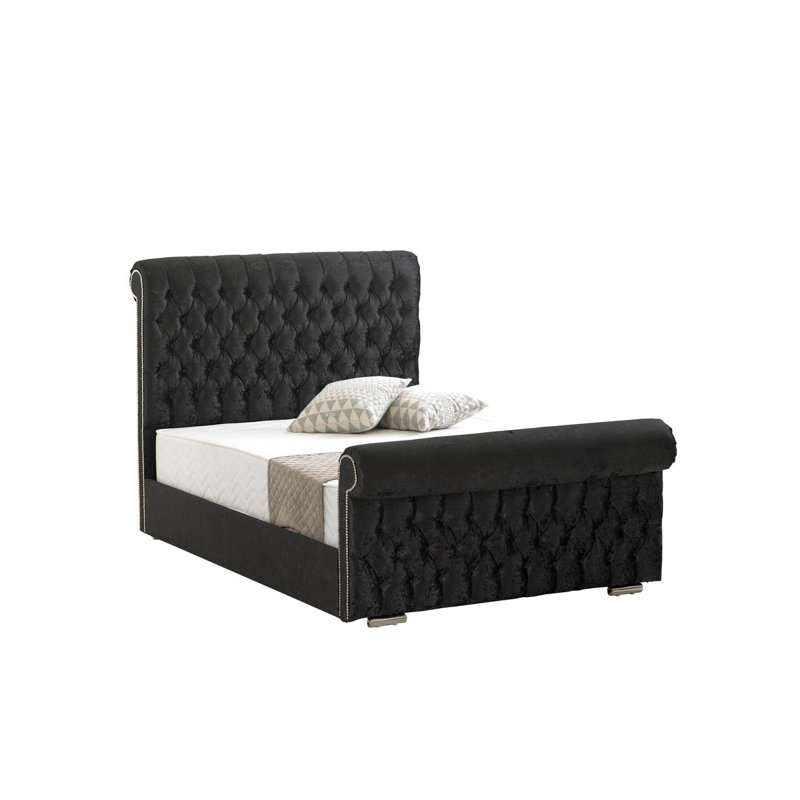 Terence Upholstered Bed, Crush Black, Single (3')