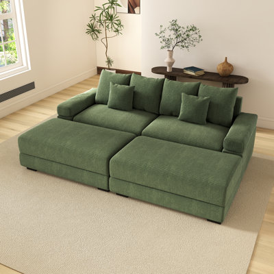 92" Corduroy Upholstered Two-seater Sofa, Two Ottoman