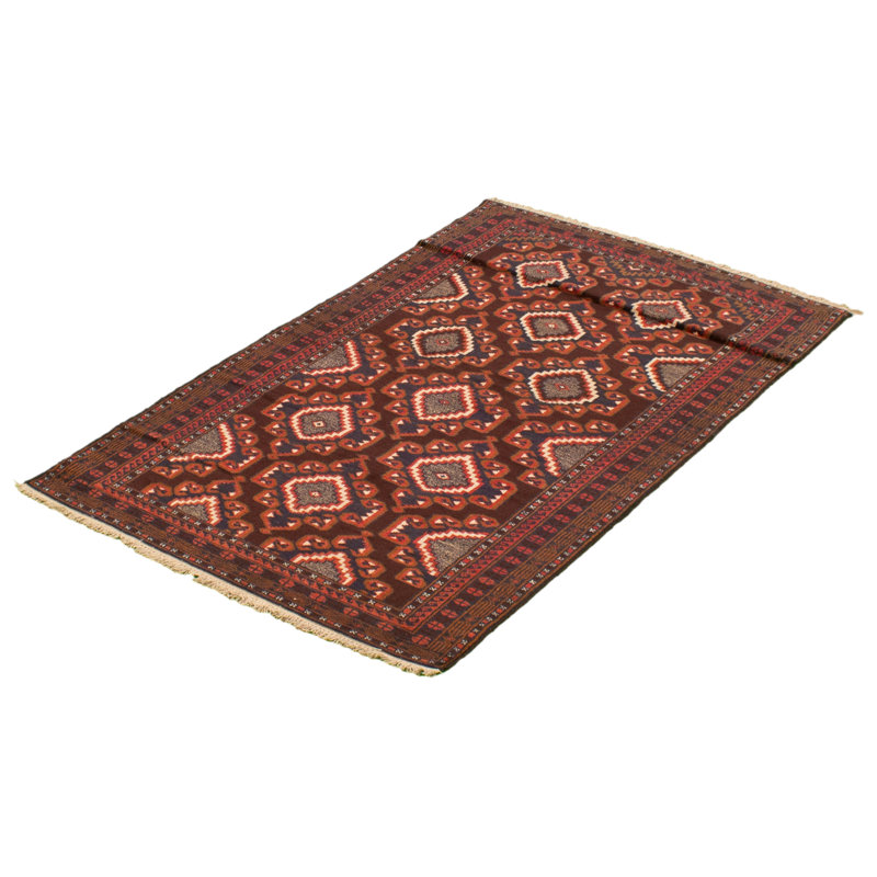 Tapis bourgogne foncé / beige en laine noué à la main