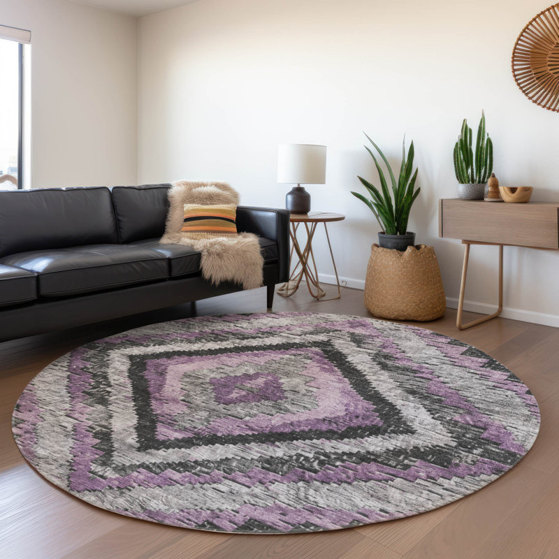 Machine Washable Indoor/Outdoor Xhevrie Lavender Rug, Round 8' x 8'