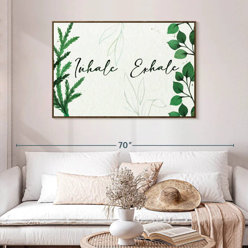 Inhale Exhale Zen II, 46 po x 31 po, Cadre flottant noyer