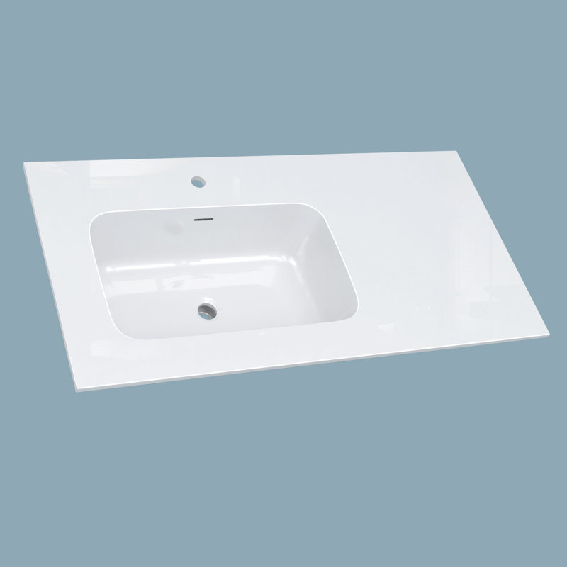 42" Solid Surface Single Bathroom Vanity Top Drop In White With Sink