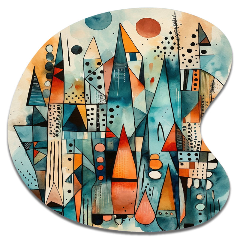 Joyful Geometric I - Paysages, forme irrégulière, décoration murale en métal, reproduction d'art asymétrique moderne