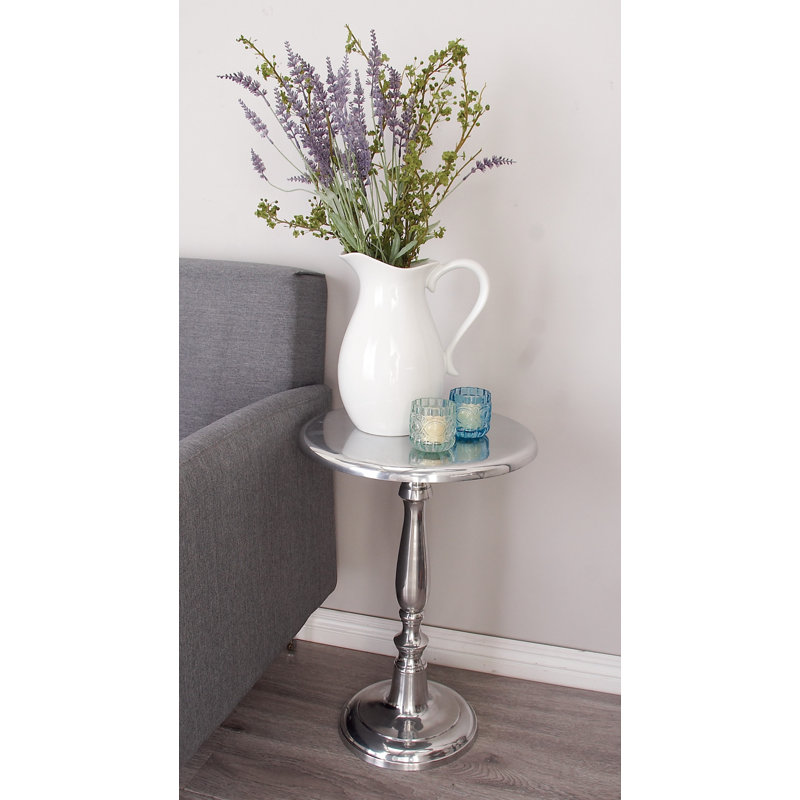 Hednesford Aluminum Metal Small Turned Pedestal Side End Silver Accent Table