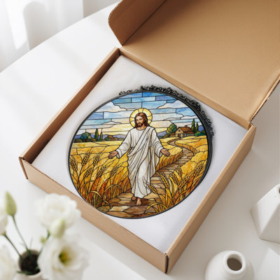Jesus Walking Stained Glass Window Panel，7.8H