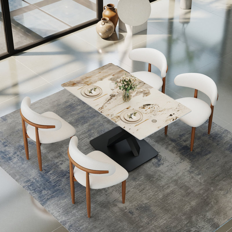 Juvan 5-Piece Modern Rectangular Dining Table Set With 4 Solid Wood Chairs, Brown/White, Pandora