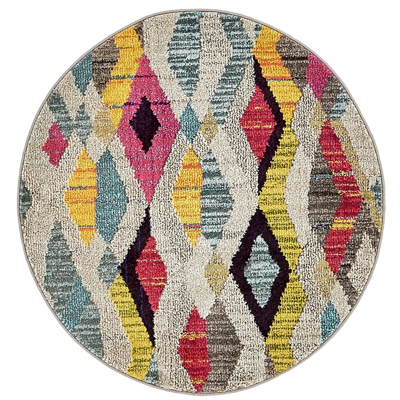 Lonniet Washable Geometric Indoor Rug, Round 3'3"