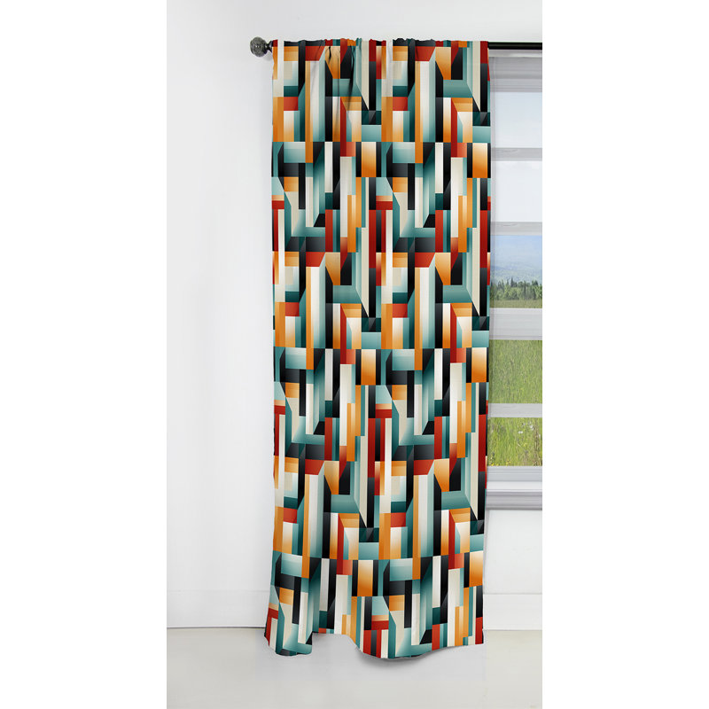 Motif géométrique vert et jaune - Rideau occultant géométrique abstrait - 1 panneau, L 52 po x L 90 po