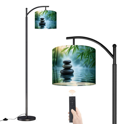 Lampe sur pied en arc avec abat-jour réglable, style zen, 3 températures de couleur, intensité variable, avec interrupteur au pied, idéal pour la chambre.