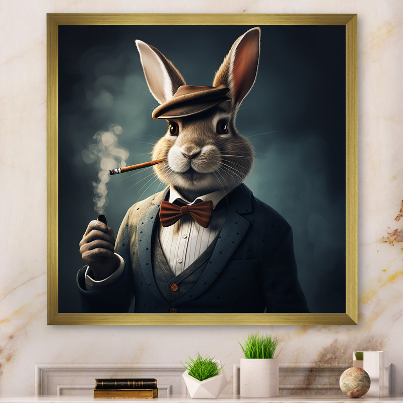 «The Rabbit London Mafia I - Rabbit Gangster Mafia», art, H 16 po x l 16 po x P 1 po, Cadre doré simple