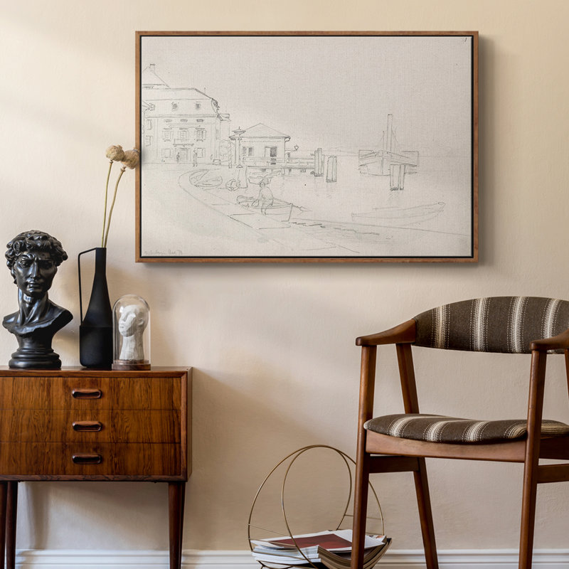 Croquis rétro-XXXII, Toile encadrée noyer flottant, 27" H x 41" W x 2" D