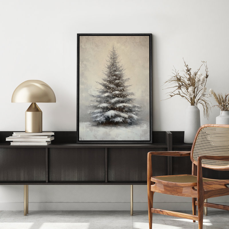 Impression sur toile rustique gris, sapin de Noël, neige, hiver, maison de ferme, impression sur toile, Cadre flottant noir