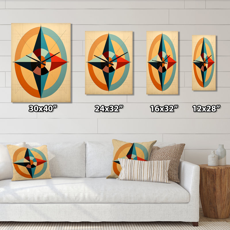 Mid-Century Compass Abstract Vintage Geometrics - Horloge murale abstraite Mid-Century, H 32 po x l 16 po x P 1 po