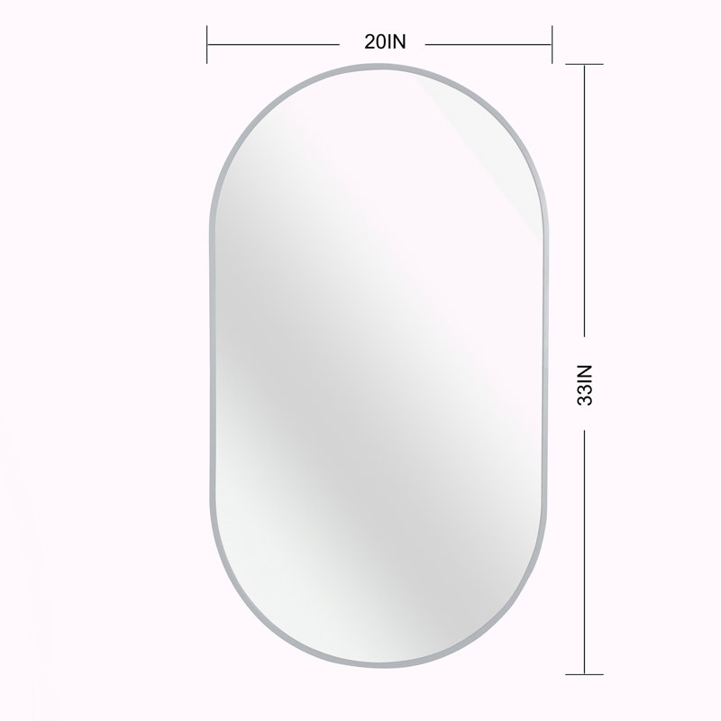  Miroir ovale en métal, Argent argent, 33 po x 20 po