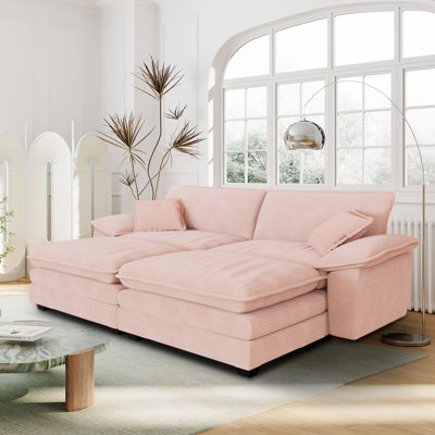 80.5-inch Modular Sectional Couch with Ottoman, Modern Corduroy Cloud Deep Seat Loveseat Chaise Lounge Sofa with 2 Pillows for Living Room Bedroom Apartment