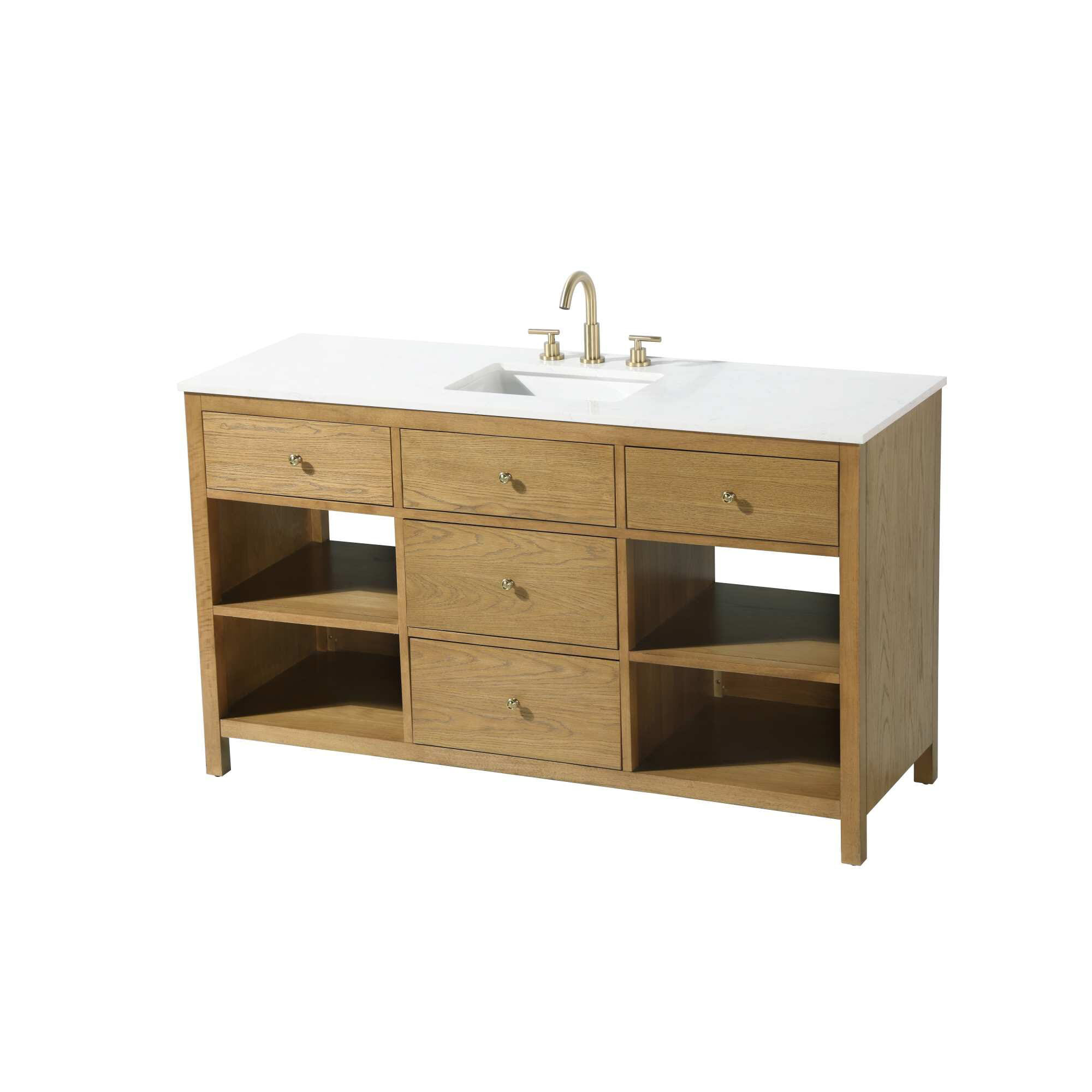 Single Bathroom Vanity, Honey Teak/Gold, 60"