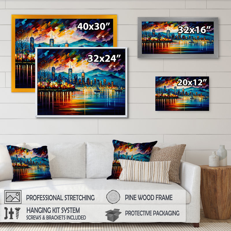 «Vancouver Skyline at Sunset I», reproduction sur toile, L 20 po x H 12 po, Toile tendue