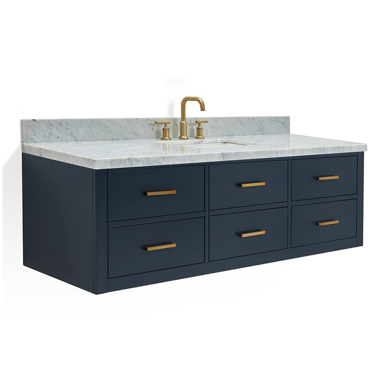 Ensemble de meuble-lavabo mural simple 61 po, Bleu minuit, Laiton satiné