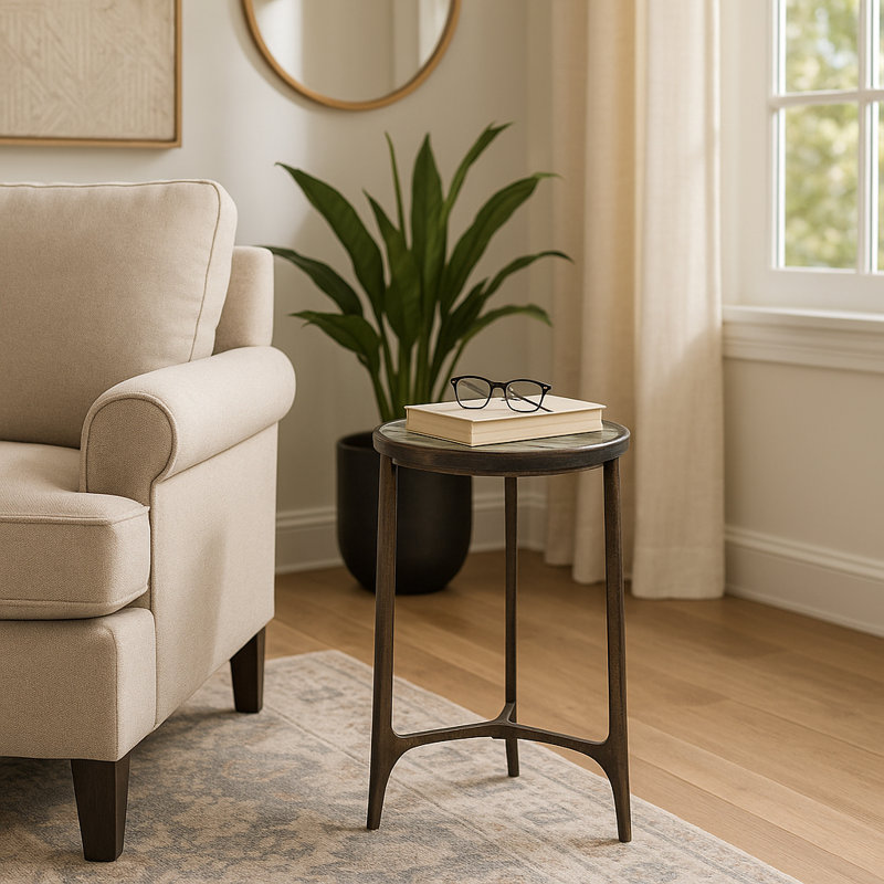 Sagebrook Home Round Accent Table With Thick Glass Top, Antique Aluminum Finish, Durable Glass & Aluminum