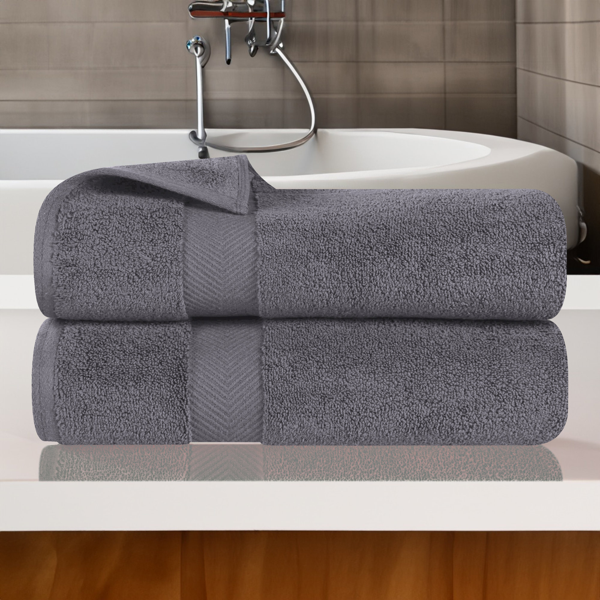 Hamachi Zero Twist 2 Piece 100% Cotton Bath Towel Set, Gray