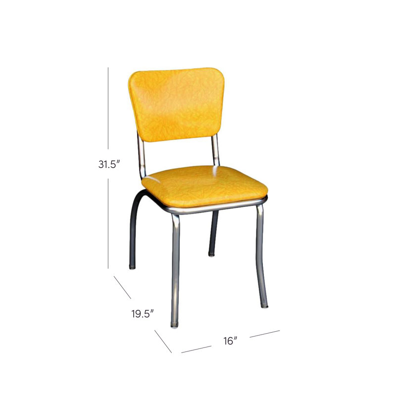 Chaise de salle à manger rembourrée rétro, Jaune craquelé