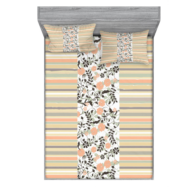 Microfiber Floral Sheet Set, Queen Sheet Set with Fitted Sheet