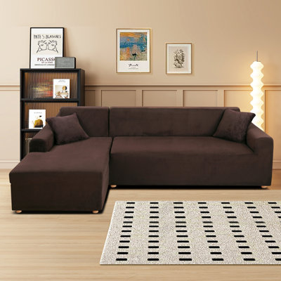 Housse de canapé en L épais en velours - Housse de canapé modulaire avec 2 housses de coussin décoratif