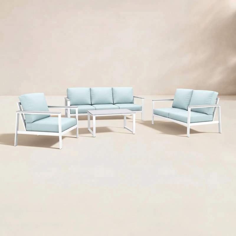 Ensemble de conversation Townsend pour 4 personnes avec coussins Sunbrella, Bliss Dew, Blanc