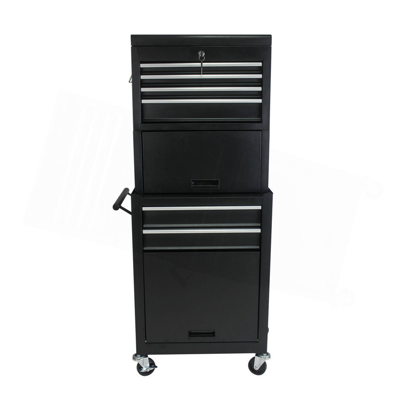Armoire à outils sur roulettes, coffre à outils roulant verrouillable à 6 tiroirs avec 4 roues universelles, organisateur de rangement de boîte à outils détachable 2 en 1 pour atelier de réparation