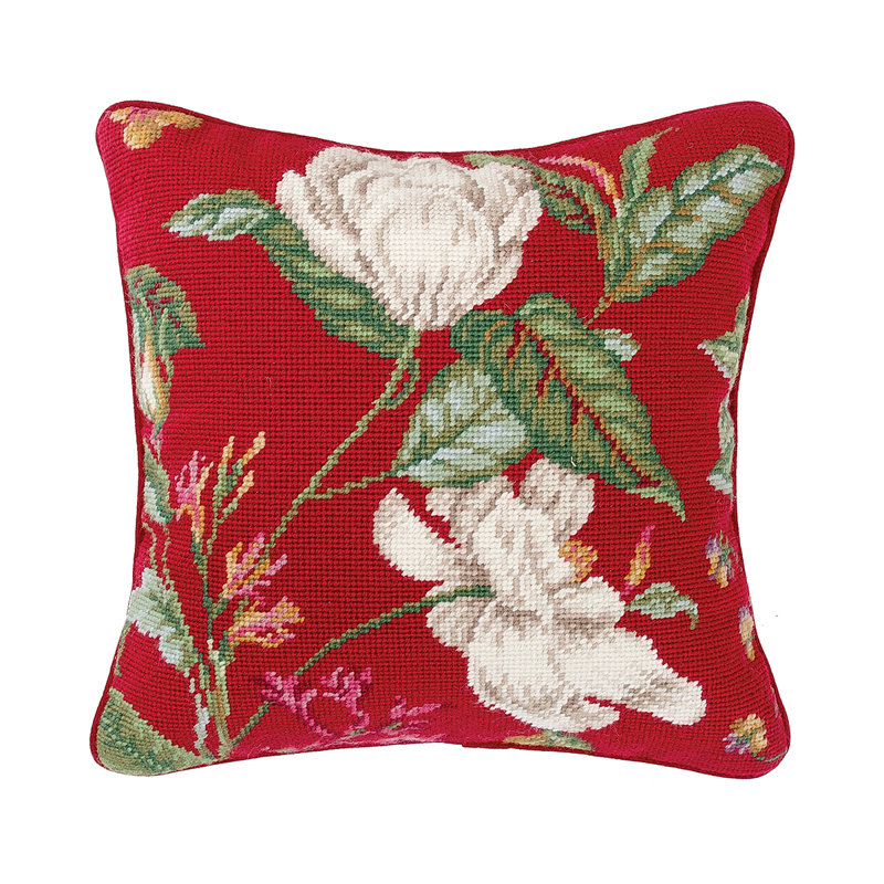 Double Magnolia Needlepoint Pillow