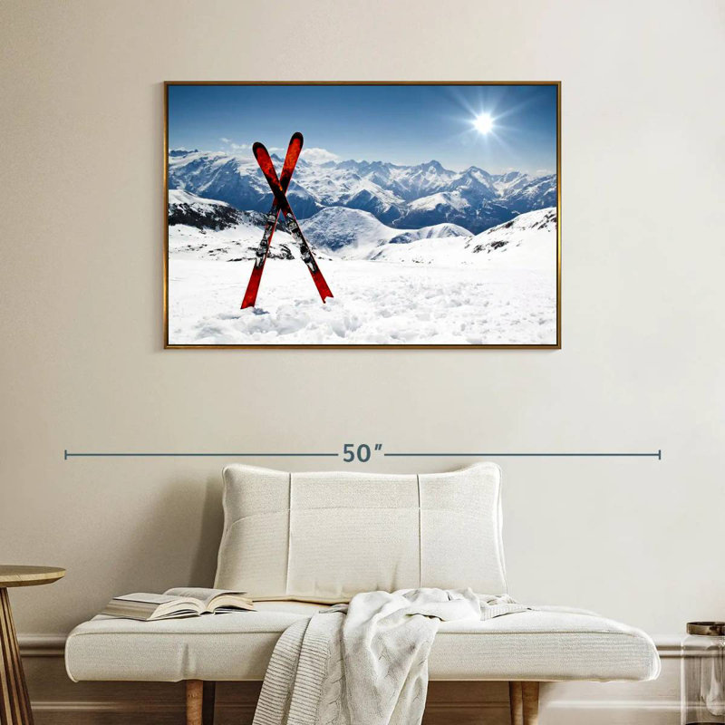Skis rouges, Cadre flottant doré, 40 po x 27 po