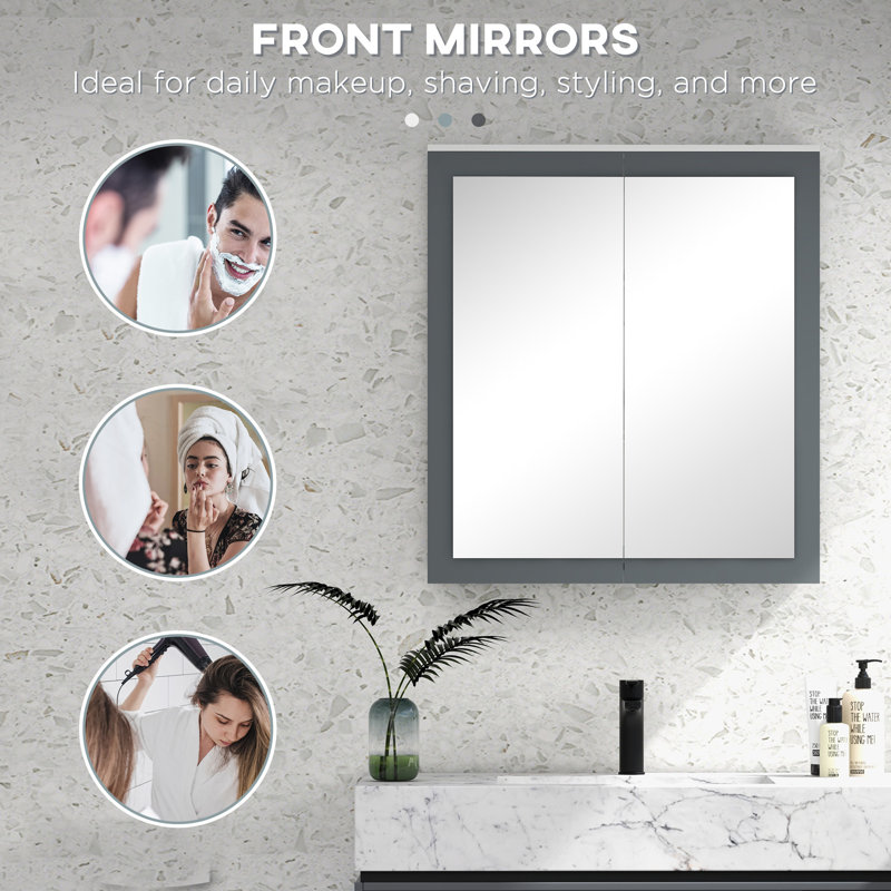 White and Gray MDF Wall Mounted Bathroom Medicine Cabinet with Mirror