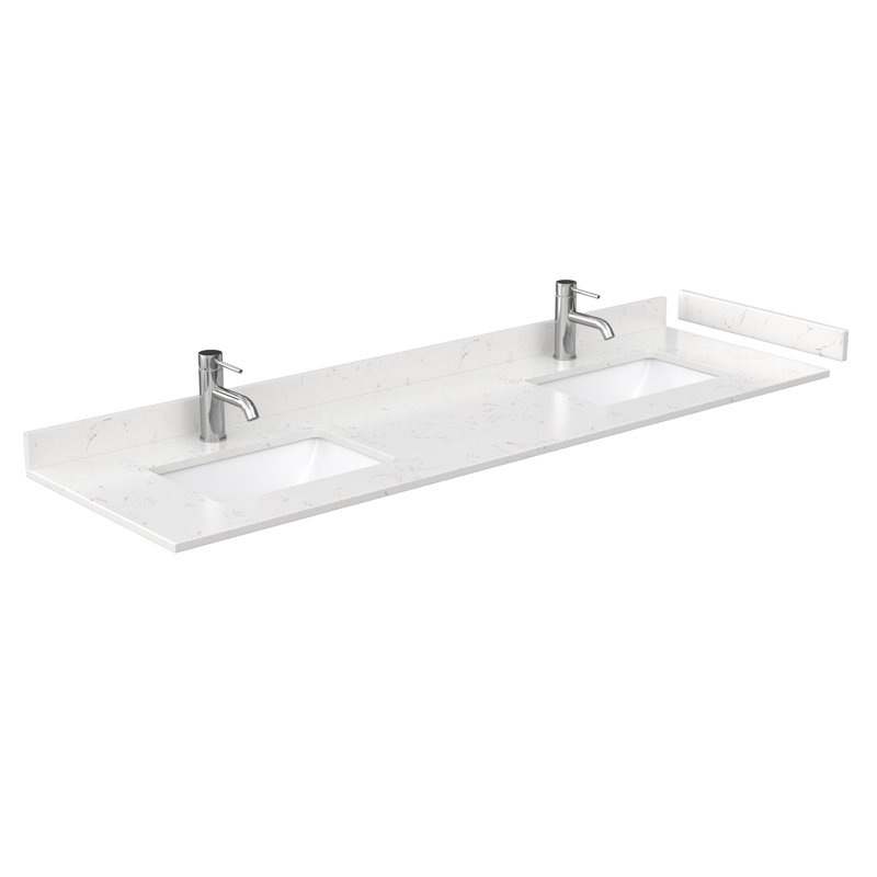 72" Light-Vein White Cultured Marble Double Vanity Top with Sink