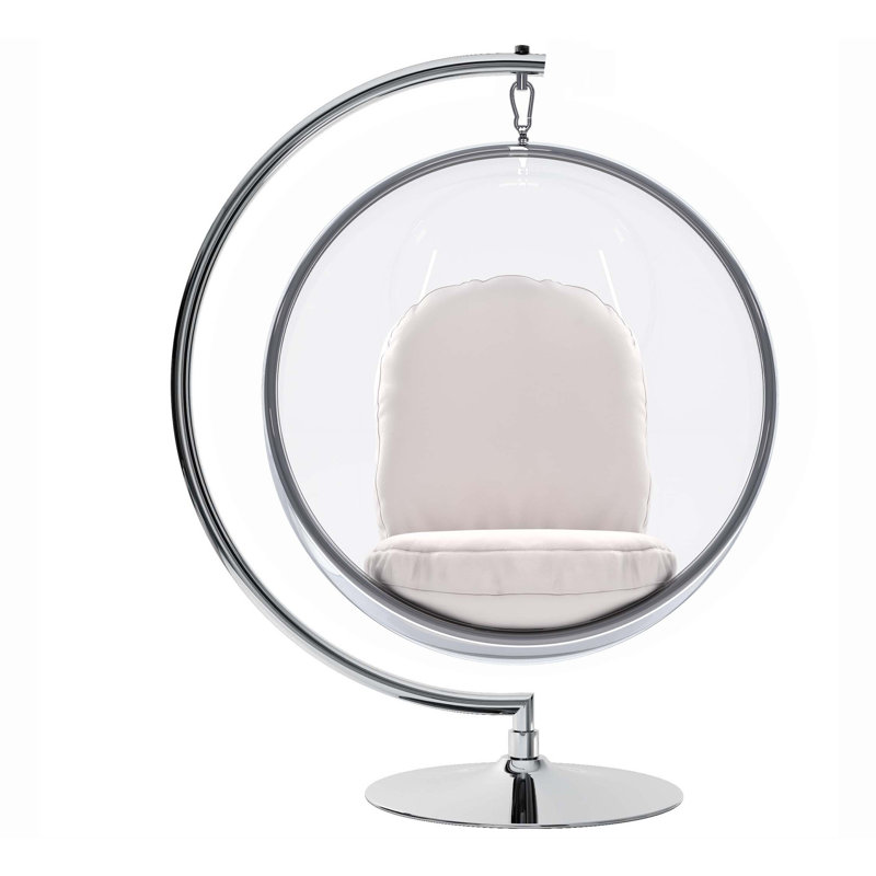 42" White and Silver Faux Leather Balloon Chair, Silver Faux Leather