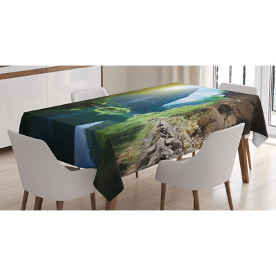 Ambesonne Natural Cave Tablecloth, Mountain Sky View From The Grotto Viatnemese Tam Coc Park Myst Nature Photo, Rectangular Table Cover For Dining Room Kitchen Decor, 60" X 90", Multicolor