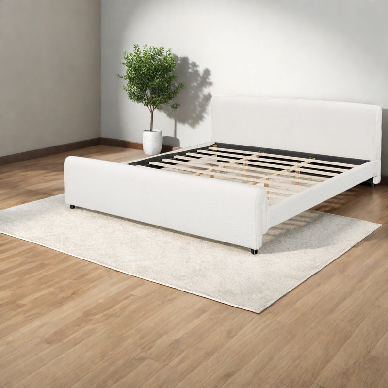 Lits Cloud Comfort, lattes en bois blanc Boucle King, chambre à coucher de maison moderne