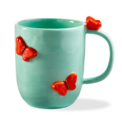 Garden Butterfly Mug Blue Multi Earthenware Everyday 16 Oz