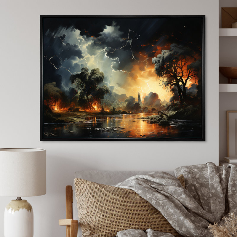 Storm Electric Dance I - Landscapes Wall Decor, Cadre flottant noir, H 24 po x l 32 po x P 1 po