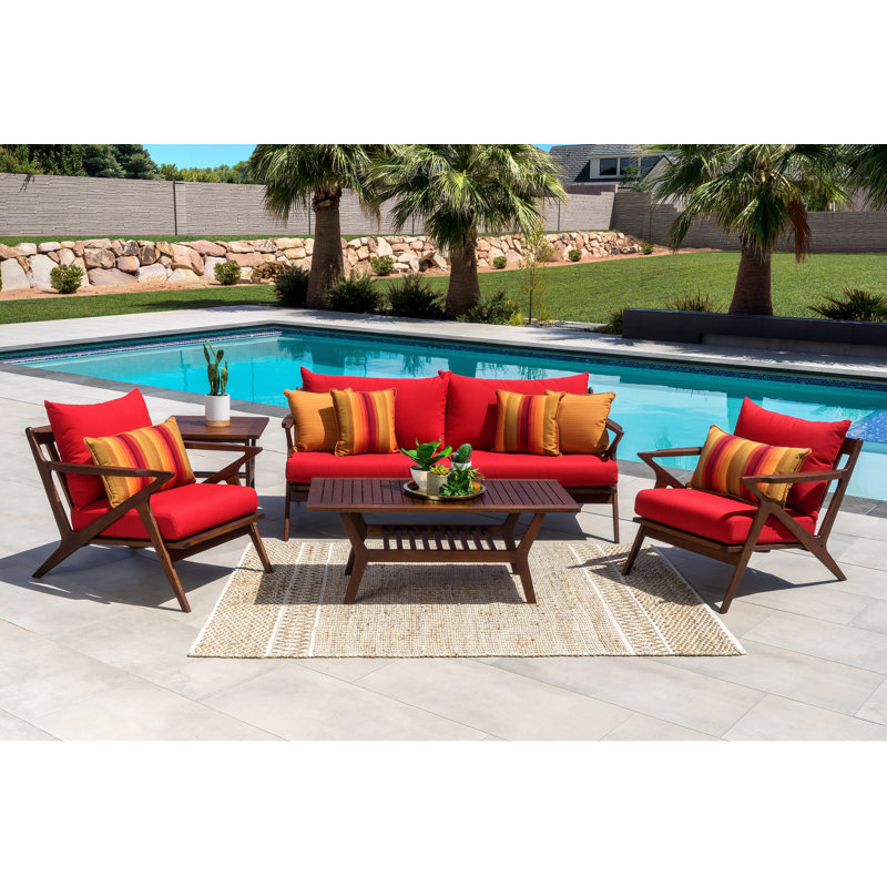 Ensemble de conversation Minhaj avec coussins Sunbrella, Toile Sunbrella® rouge Jockey