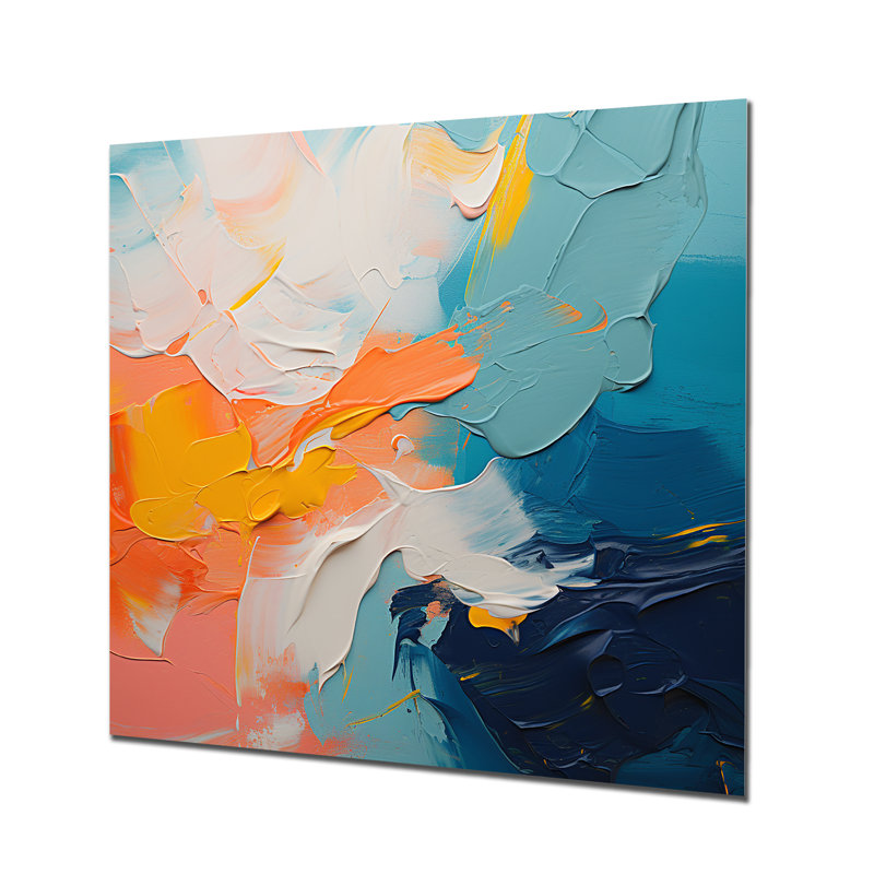 Blue And Orange Paint Abstract Expression 4 - Abstract Metal Wall Art, 16" H x 16" W
