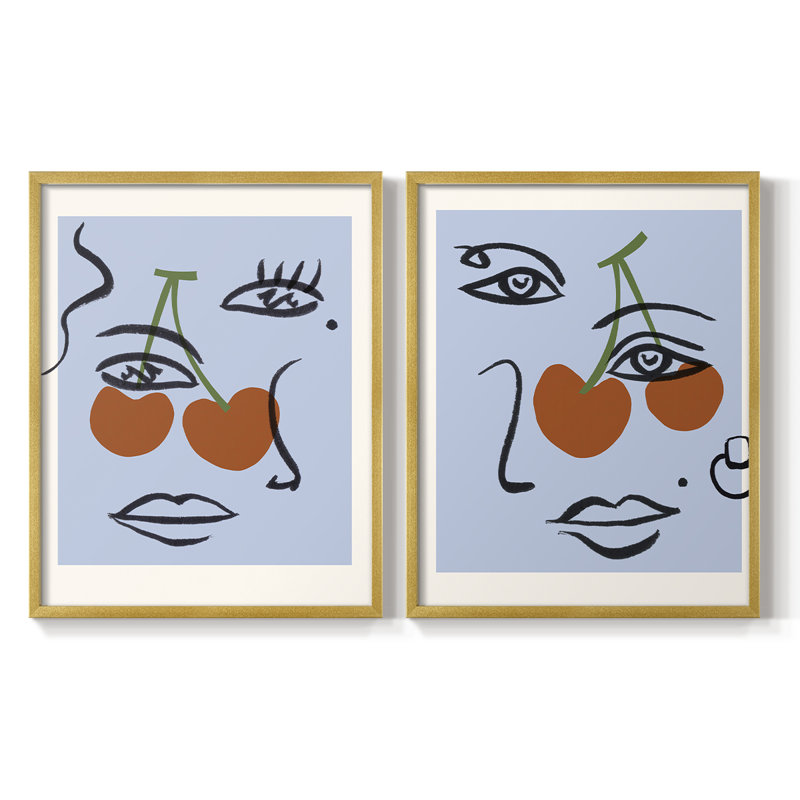 «Cherry Baby I-Premium», reproduction encadrée prête à accrocher - aucun clou requis - aucun clou requis, Doré