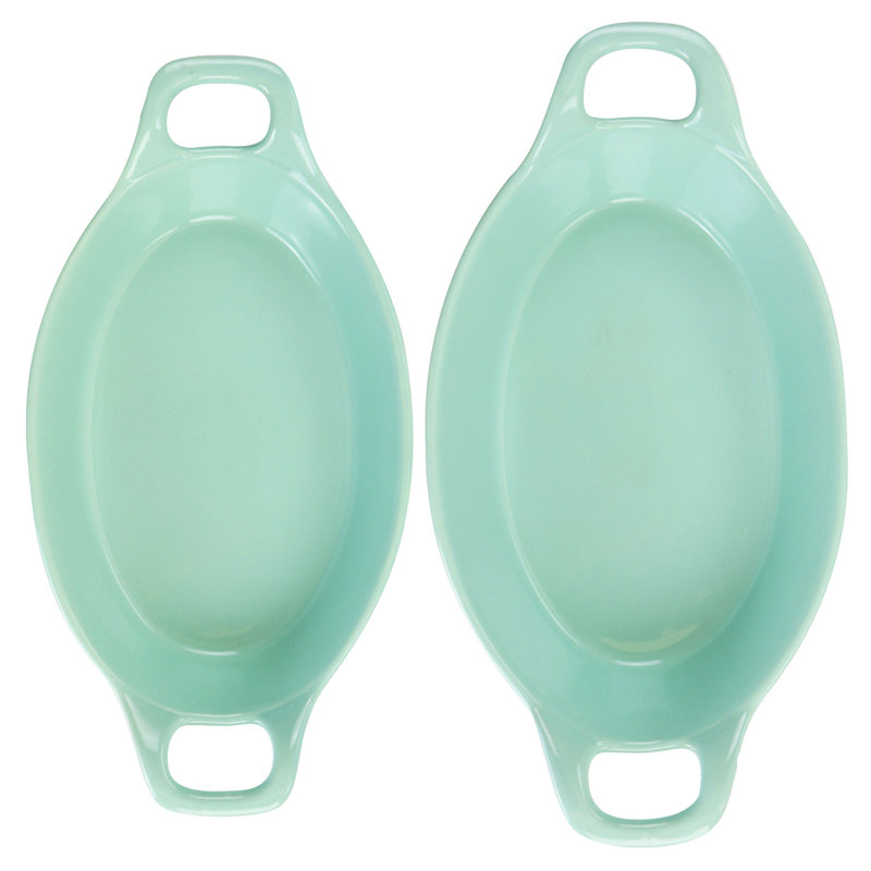 Mint Green Stoneware Oval Baker Set with Handles