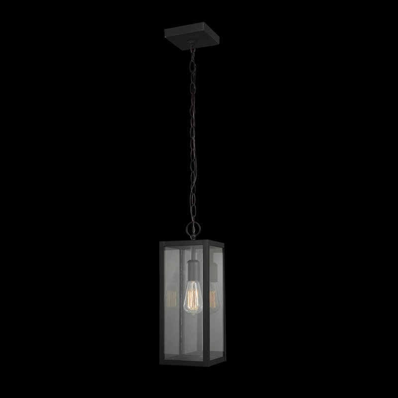 Luminaire suspendu d'extérieur 1 lumière, noir mat, abat-jour en verre transparent, douille E26, îlot de cuisine, café, luminaire suspendu au plafond, moderne, rétro, véranda, ampoule non incluse