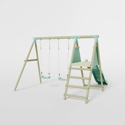 Mercia Wooden Round Pole Double Swing With Slide