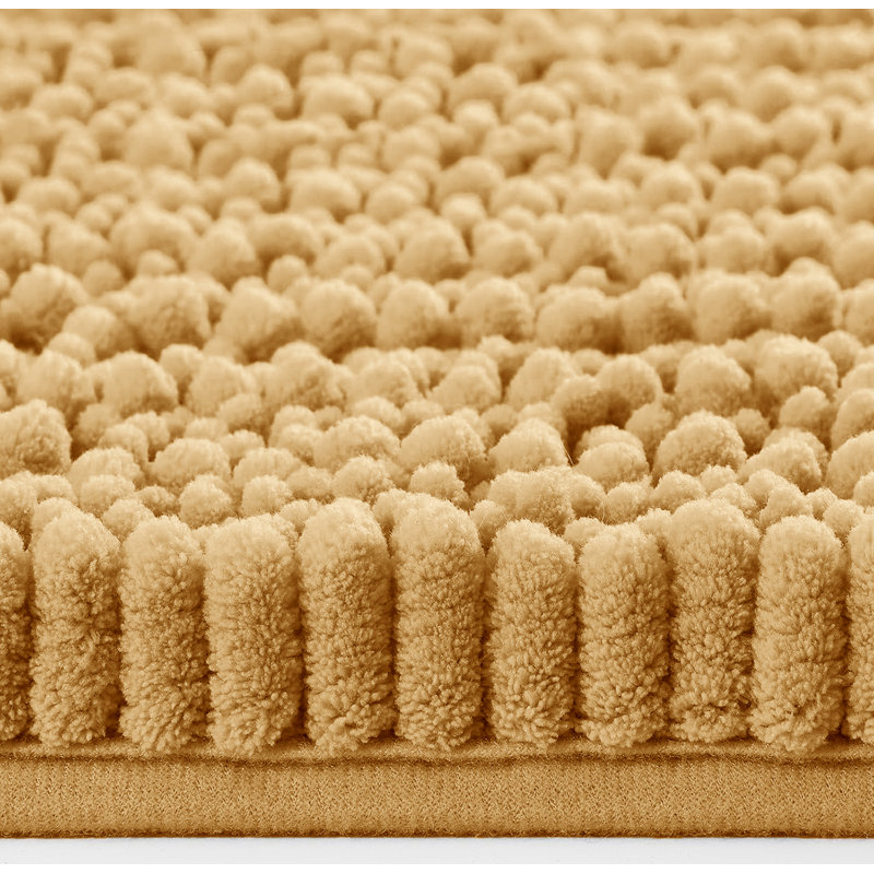 2 Piece Set Mustard Soft Cozy Plush Chenille Bath Mat Bathroom Rug, Mustard Yellow