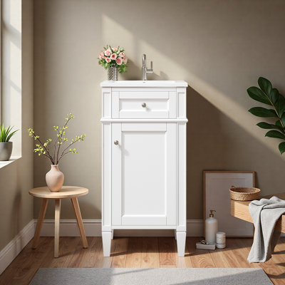 Ensemble de meuble-lavabo sur pied 16 po avec lavabo en céramique et meuble-lavabo simple autoportant 16 po