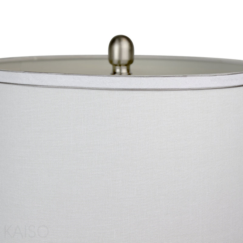 28.75" Contemporary Metal Table Lamp In Brushed Nickel And White Linen Shade With Silver Trim From Grandview Gallery  - Set Of 2