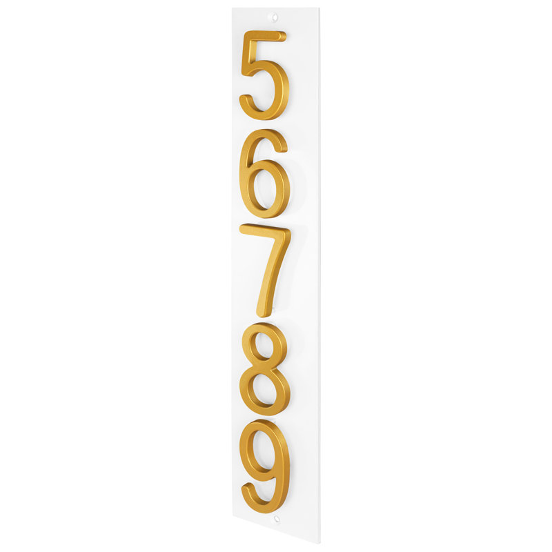 Plaque d'adresse verticale flottante en aluminium Royal Shade - 5 chiffres personnalisés, Noir, Doré, Oui