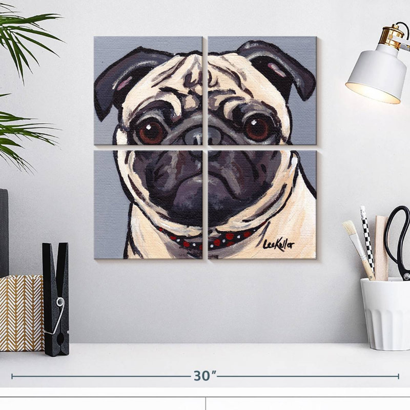 Brampt Pug On Gray, 18" H x 18" W